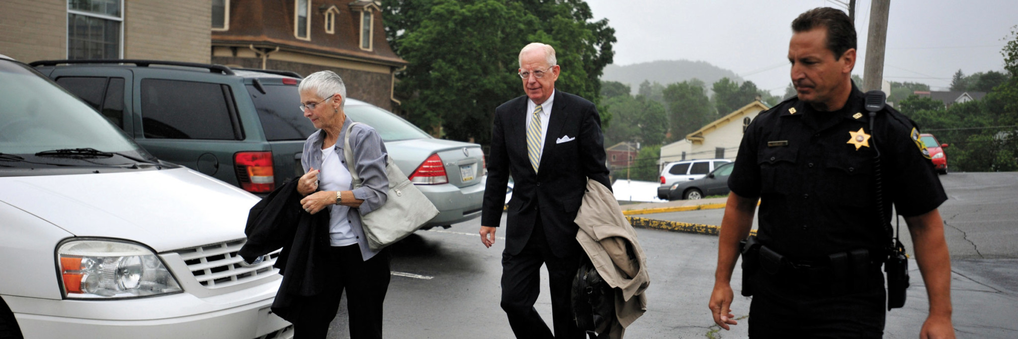 Cleland arrives at the courthouse for the jury selection in the child sex abuse trial of the former Penn State Assistant Football Coach Jerry Sandusky.