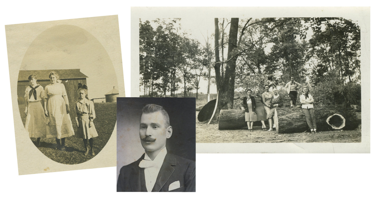 Farm Life: The maple sugar grove (right) on the farm provided maple syrup for sale and for the family. Fred Hobart (middle) on his wedding day in 1895. The three Hobart girls (Ethel, Dorothy, and Ruth), who inherited the farm and the house …