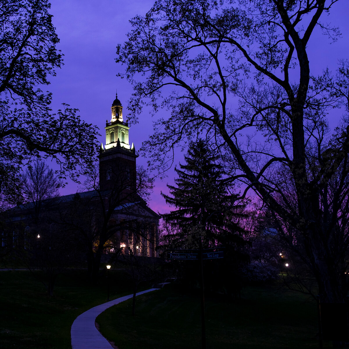 Swasey Chapel at dusk