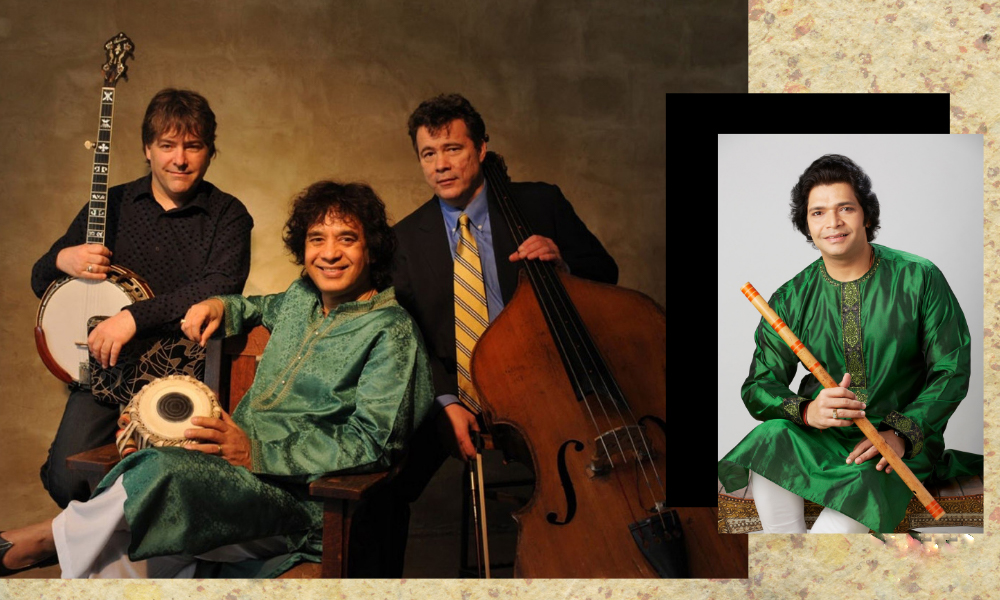 Béla Fleck, Zakir Hussain and Edgar Meyer with Rakesh Chaurasia