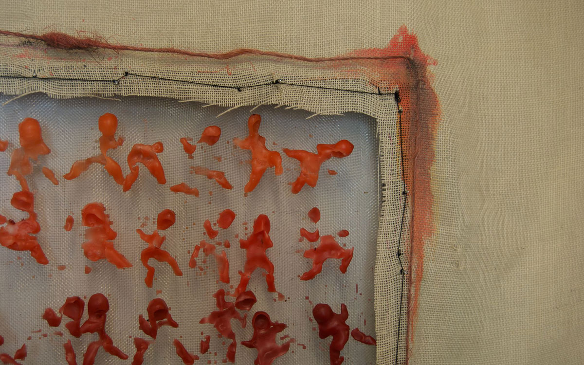 Red and orange wax art