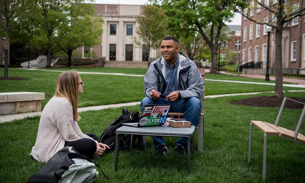 Students studying on the quad