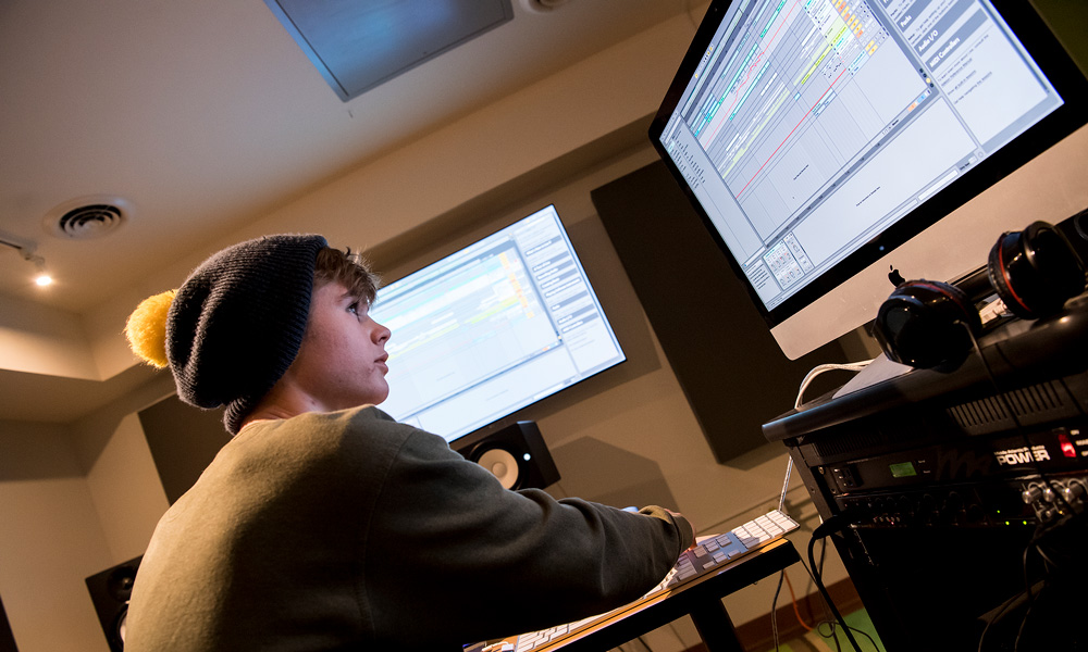 student using media equipment