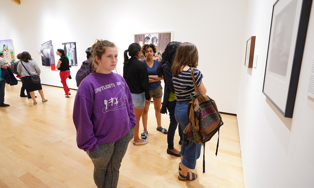 Students interacting with the About Ourselves/Inside Ourselves exhibit