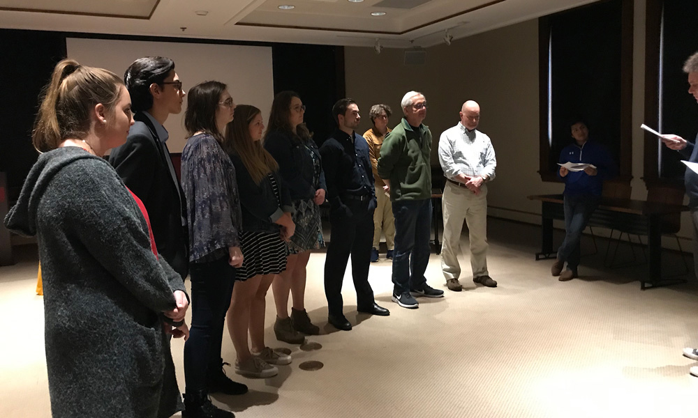 Students at the Eta Sigma Phi initiation ceremony