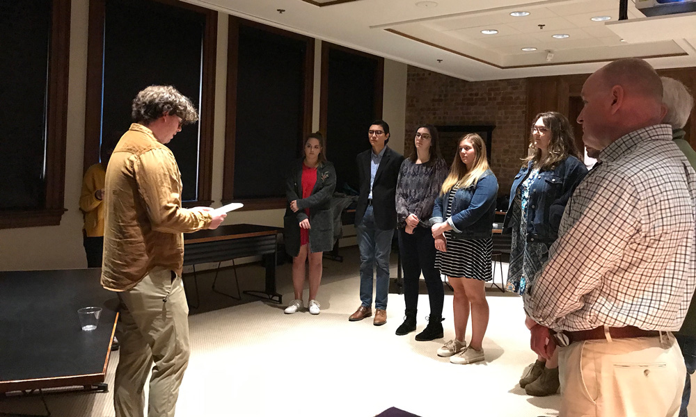 Students at the Eta Sigma Phi initiation ceremony