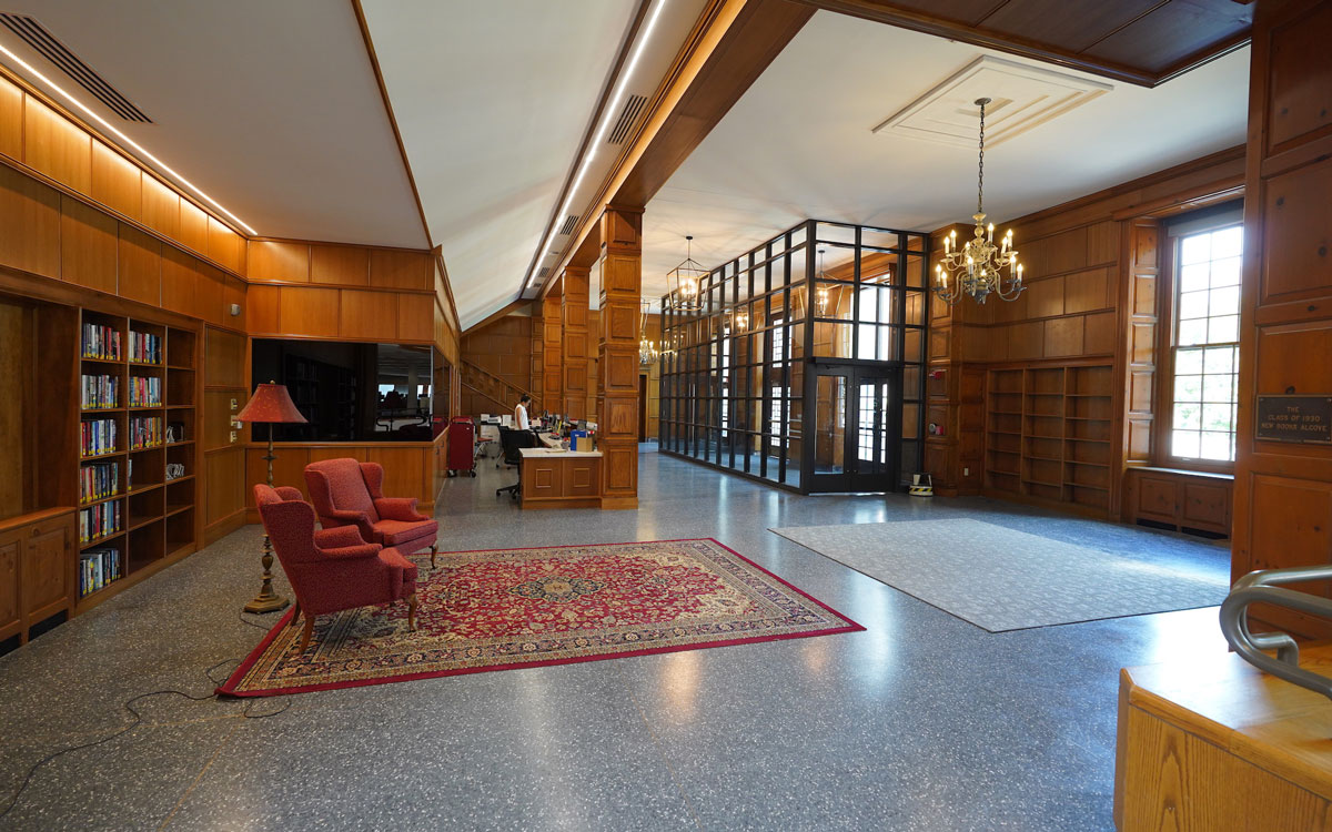 Library entrance and circulation desk