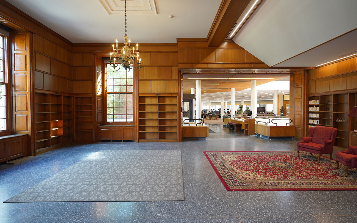 Library entrance and circulation desk