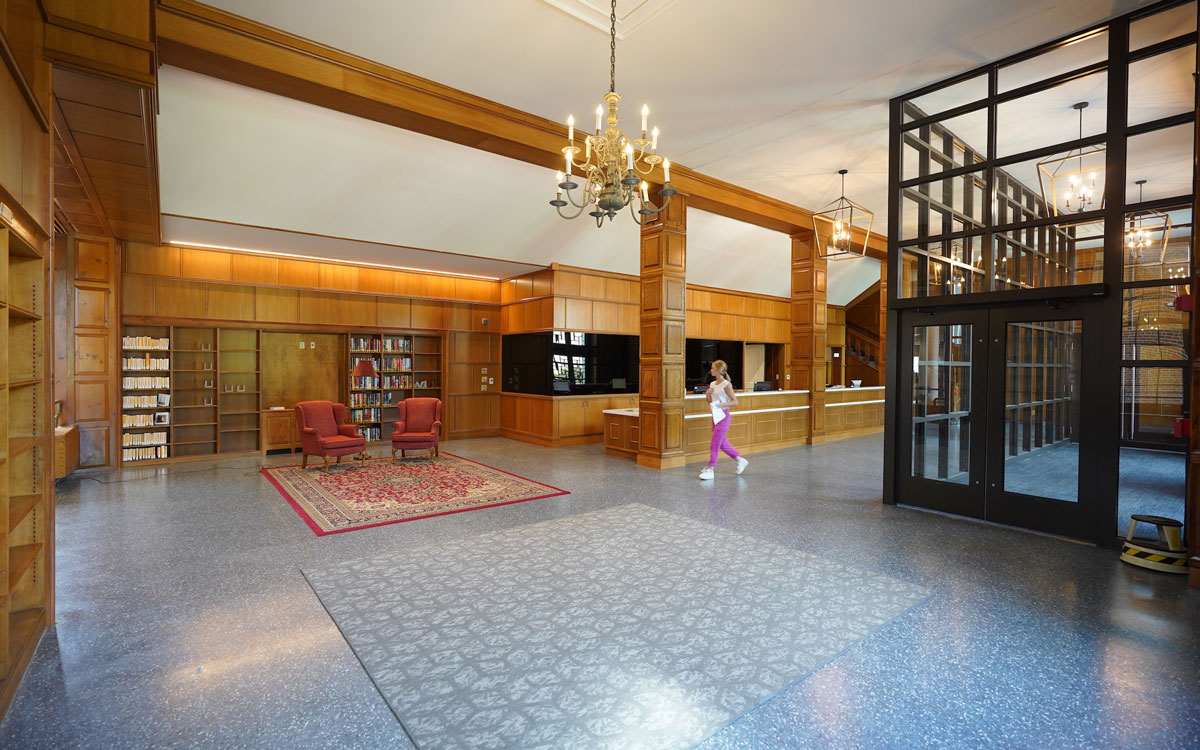 Library entrance and circulation desk