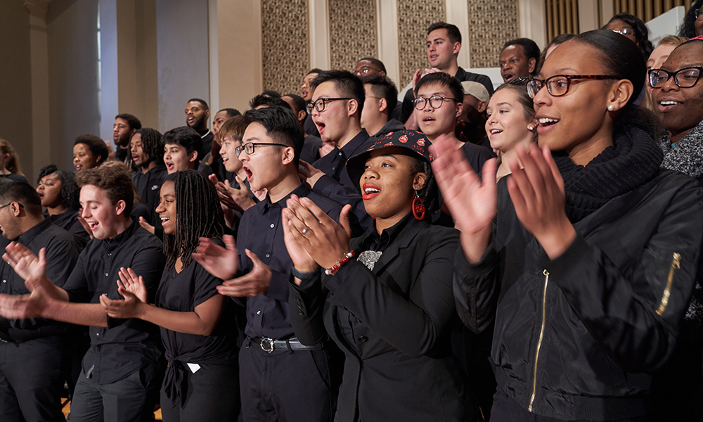 Denison students singing at Swasey Capel