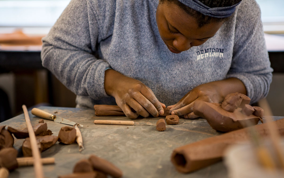 Sculpture student working