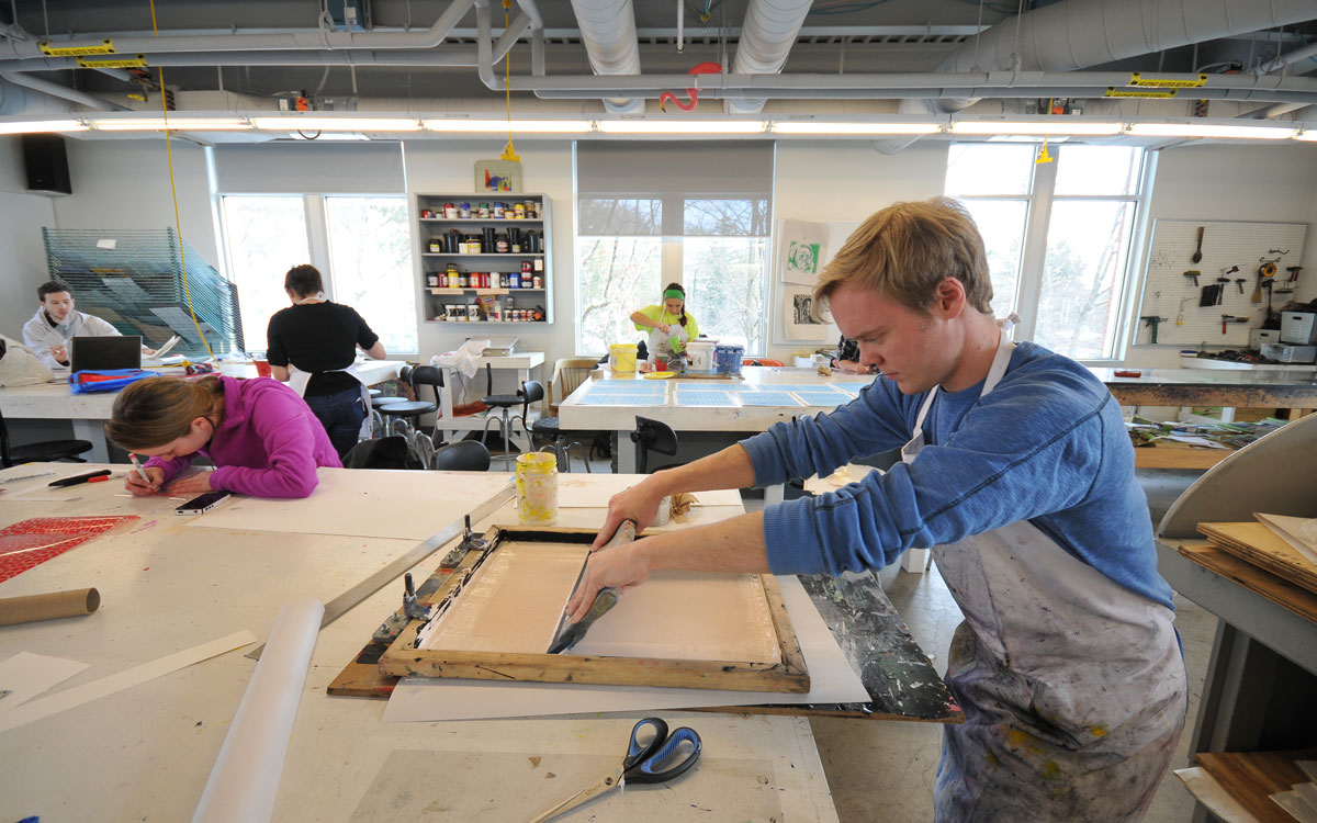 Students working in print shop