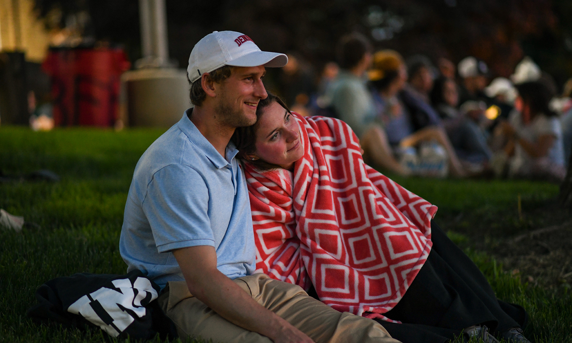 Students waiting for the sunrise outside Sigma Chi