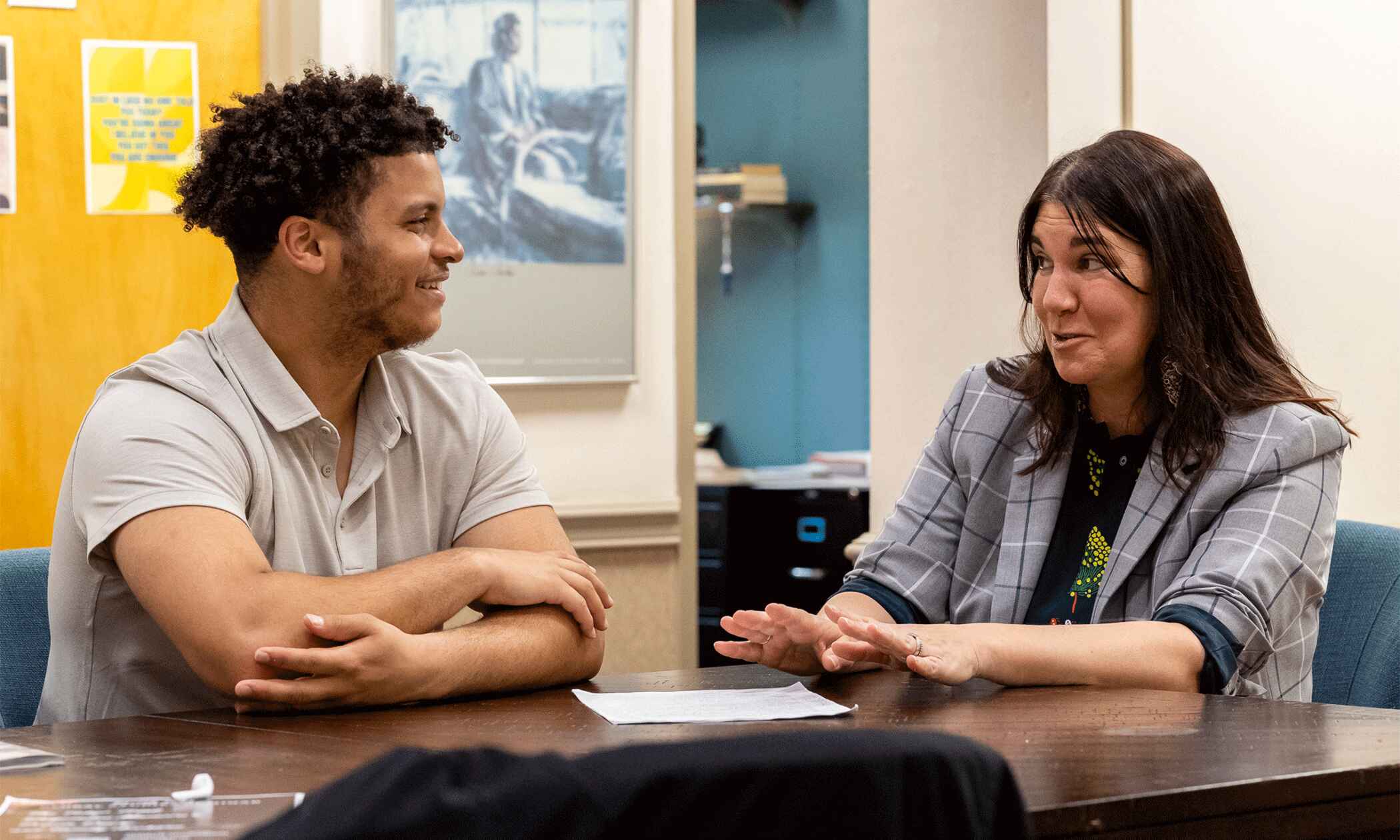 Jay talking with Denison professor