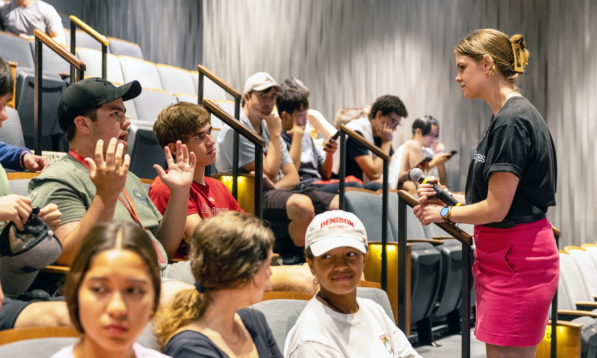 Sadie Webb ’22, right, returned to campus for the debates in her role with the American Council of Trustees and Alumni.