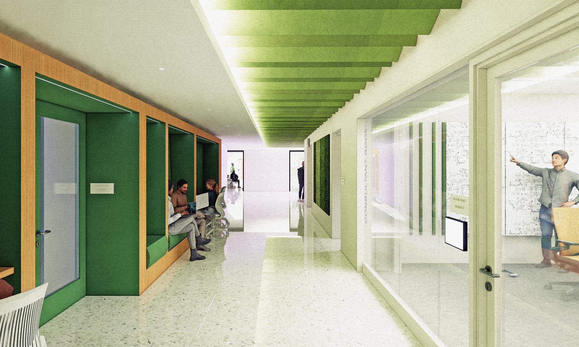 Rendering of interior hallway.