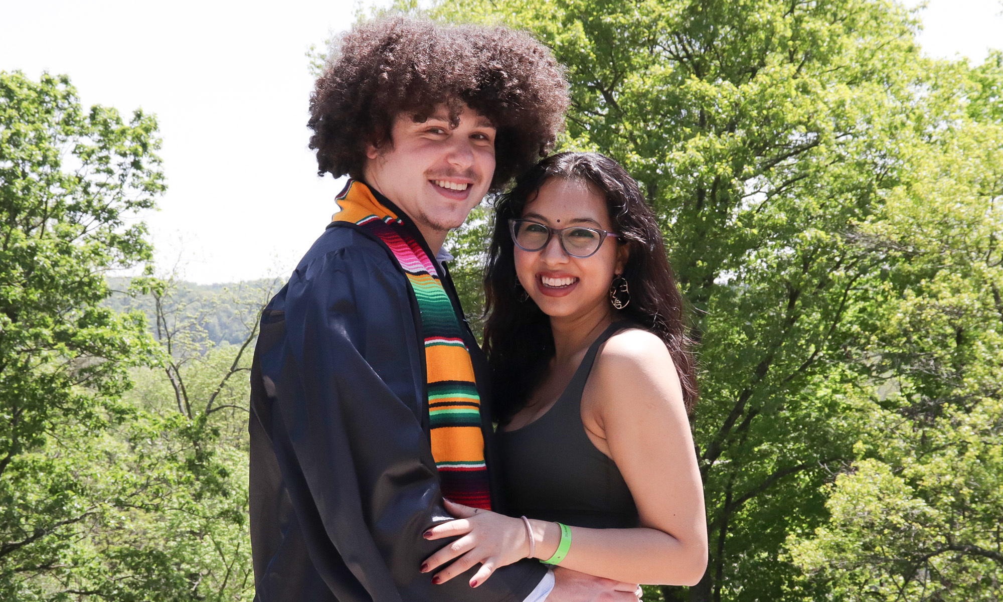 Cordero Estremera and Khushi Mohapatra pose at 2023 Commencement