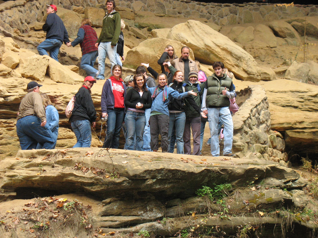 students on rocks