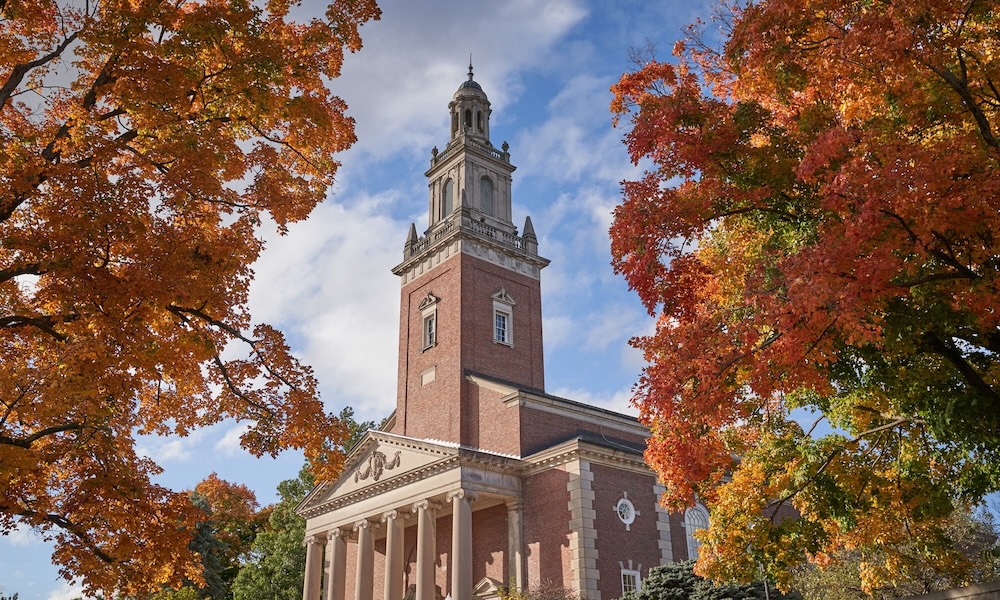 Swasey Chapel through the autumn trees