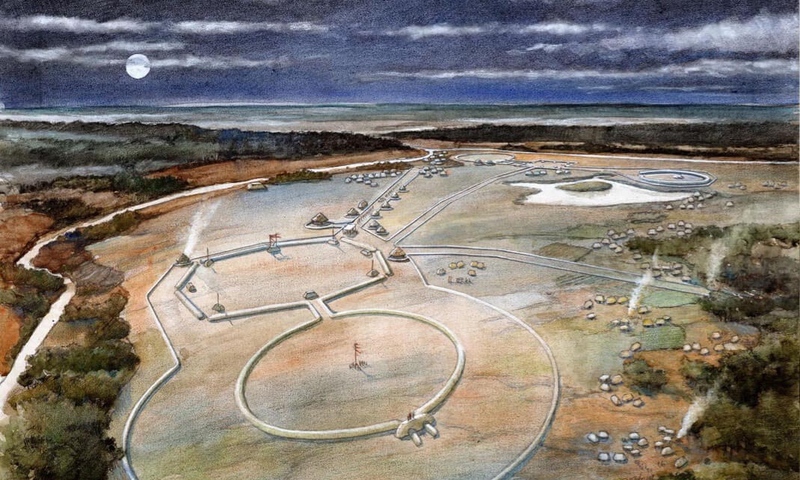 Illustration of an aerial view of the UNESCO World Heritage Site: the Hopewell Ceremonial Earthworks