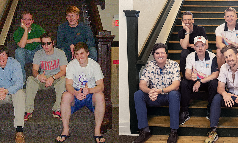 Then and now photo of the residents of stone 105