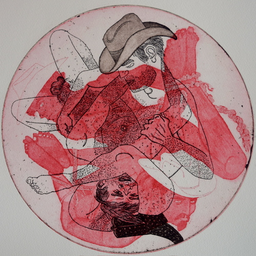 art depicting cowboys wrestling