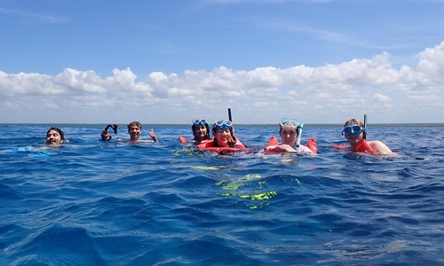 Student researchers in the water