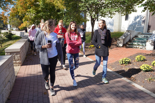 Students participate in a "Wellness Walk" during Mindfulness Day