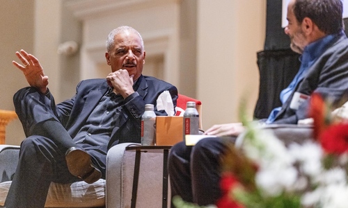 Eric Holder with Andrew Katz at Lugar Series Lecture