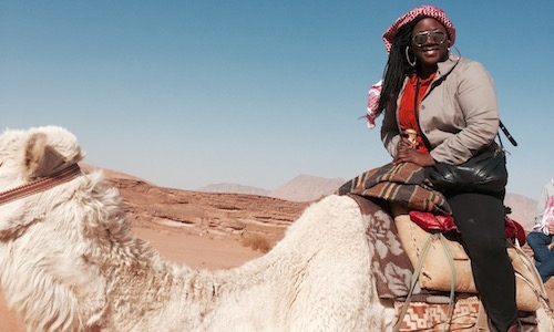 Keylee Jones sitting on camel