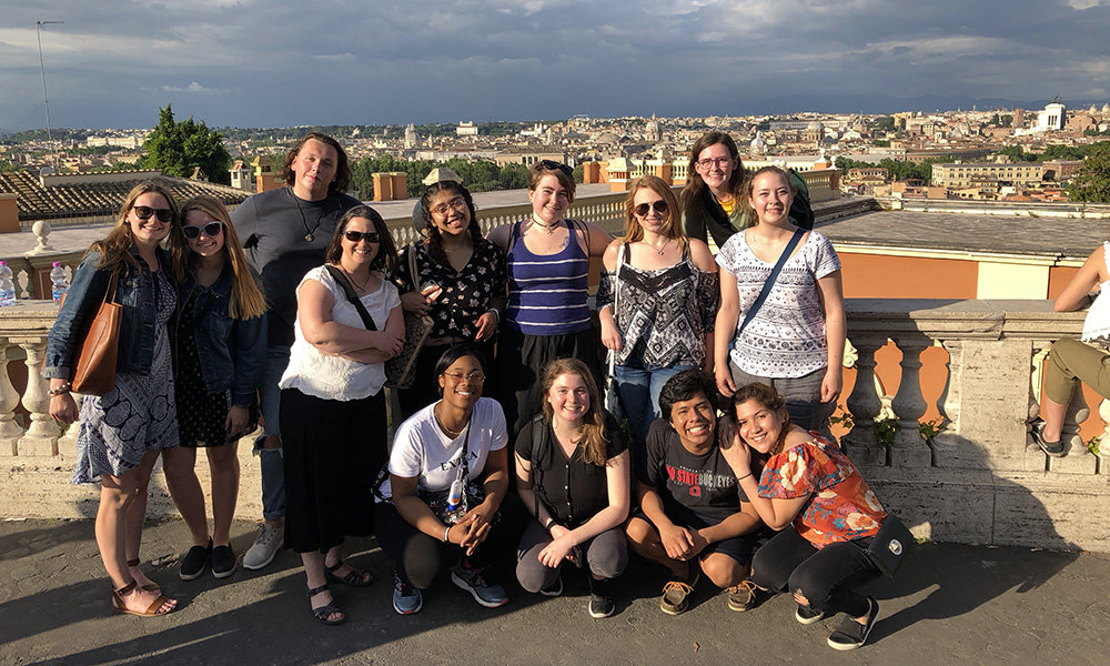 Denison students and faculty take in a view of Rome