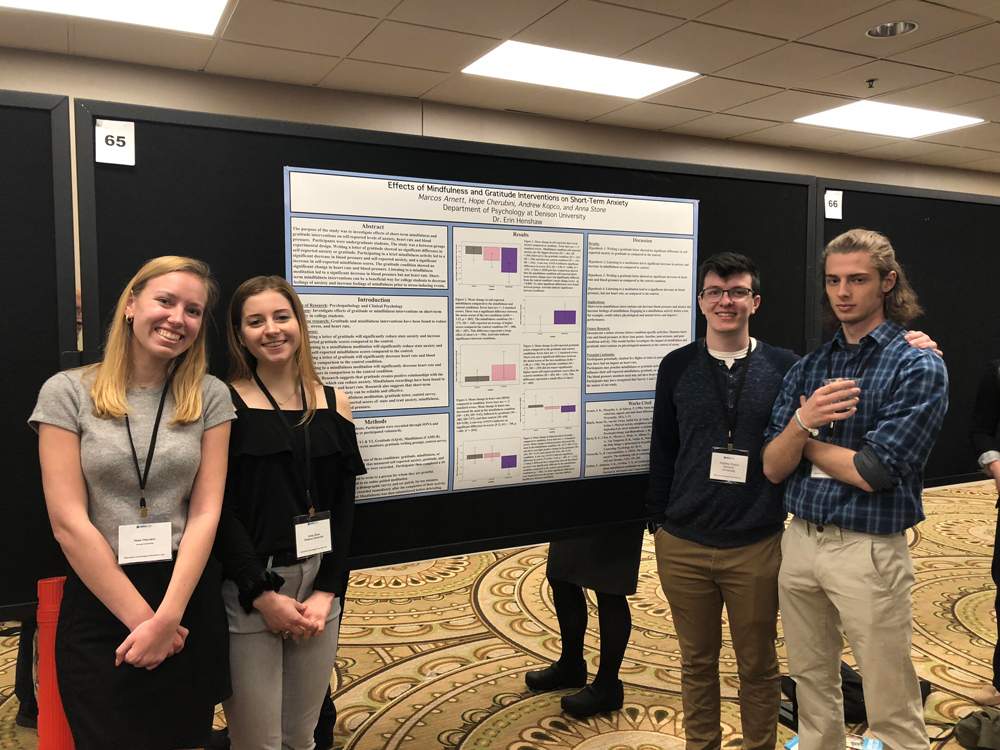 Psychology researchers Marcos Arnett ‘20, Hope Cherubini ‘21, Andrew Kopco ‘20, and Anna Stone ‘21