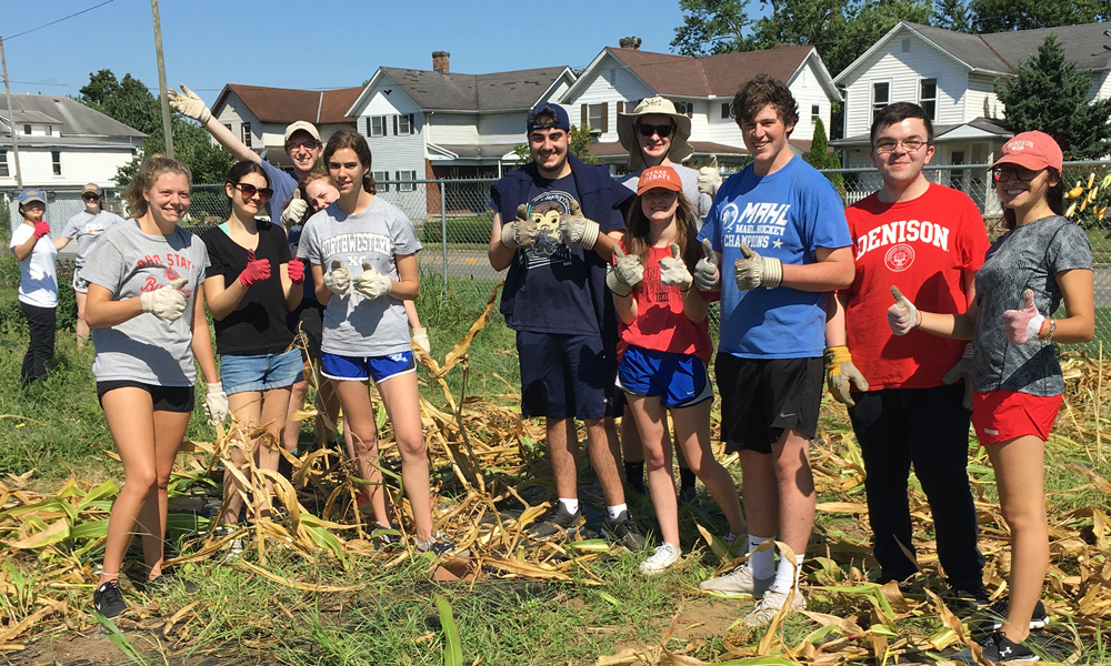 Students at a harvesting event