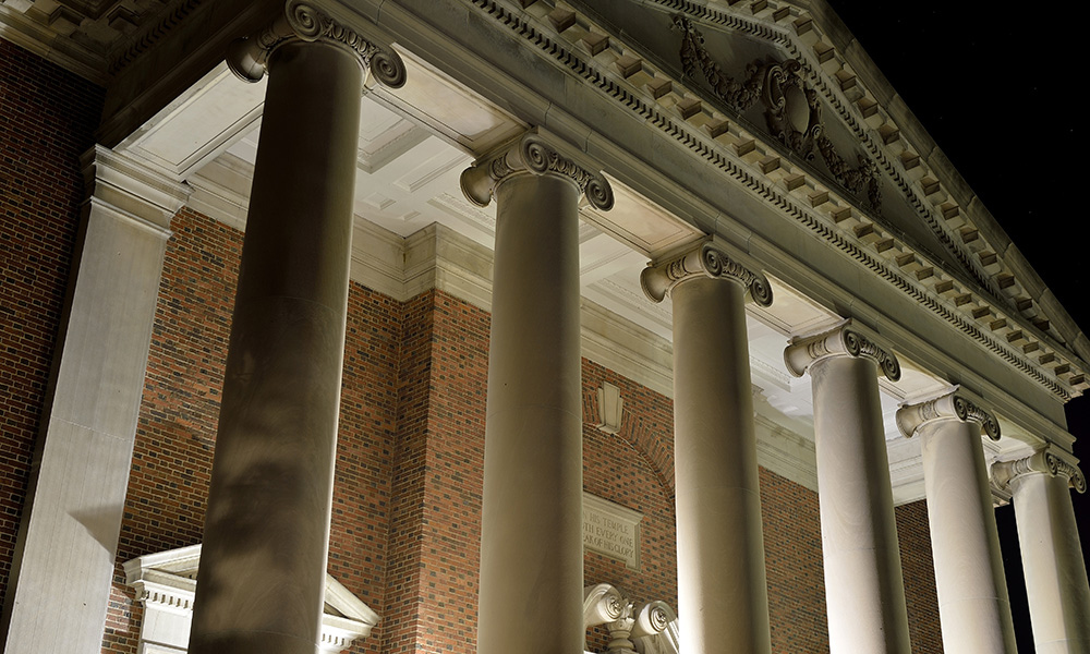 Swasey Chapel at night