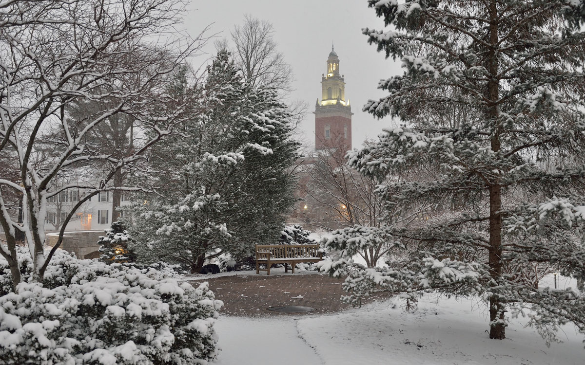 Snowy Day with Swasey Chapel in the Distance