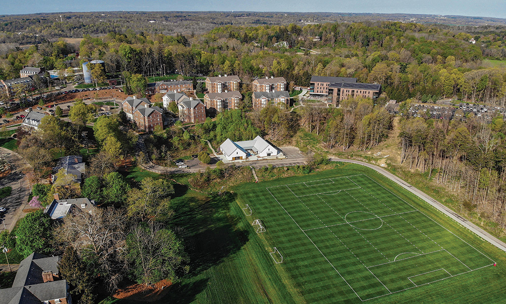 An aerial view of north quad and the IM field