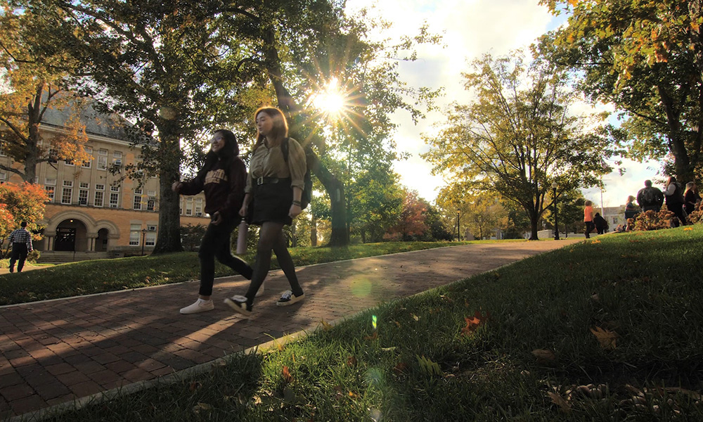 Students on Denison's campus