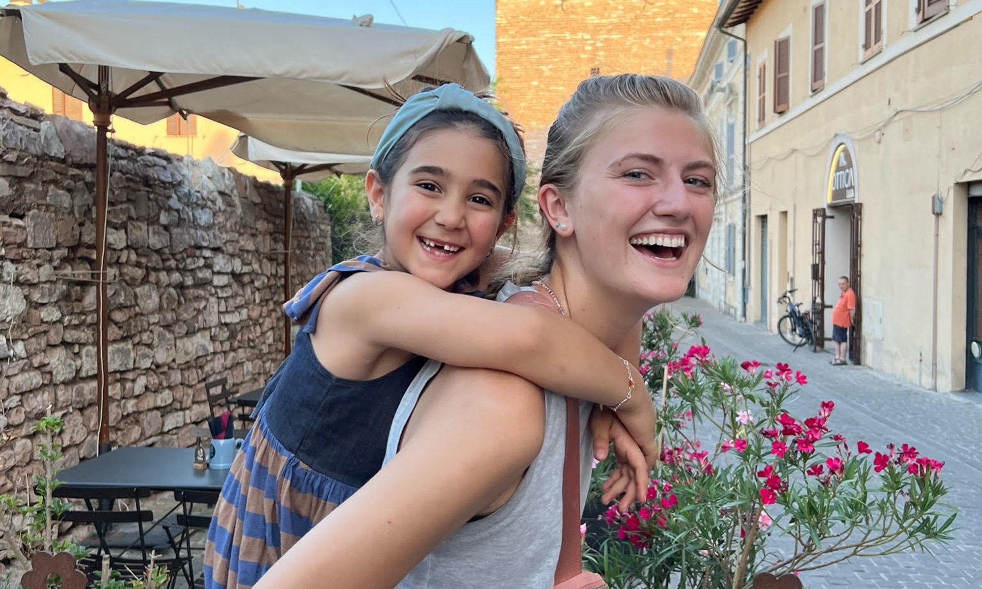 Anna and her host sister and exploring the town of Spello