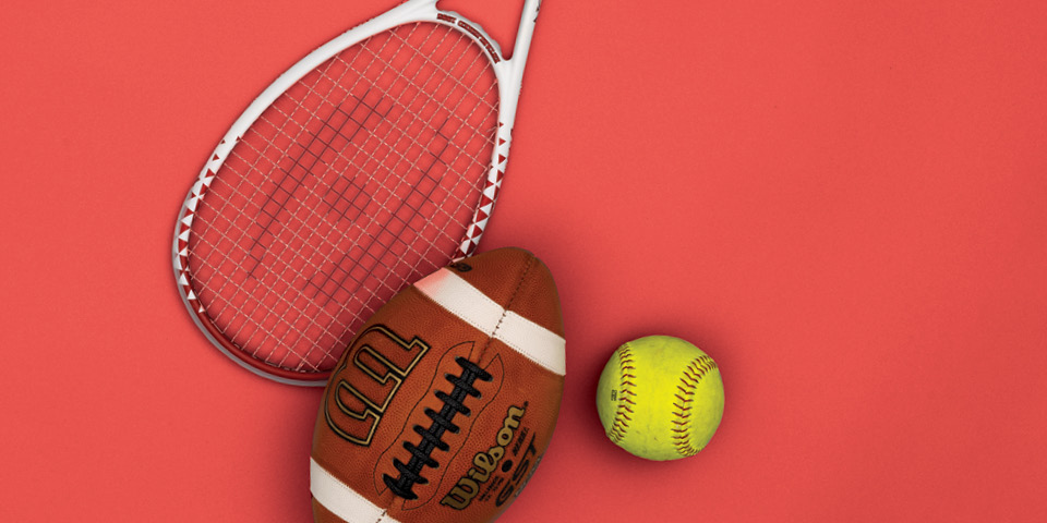 Squash racket, Football and Baseball