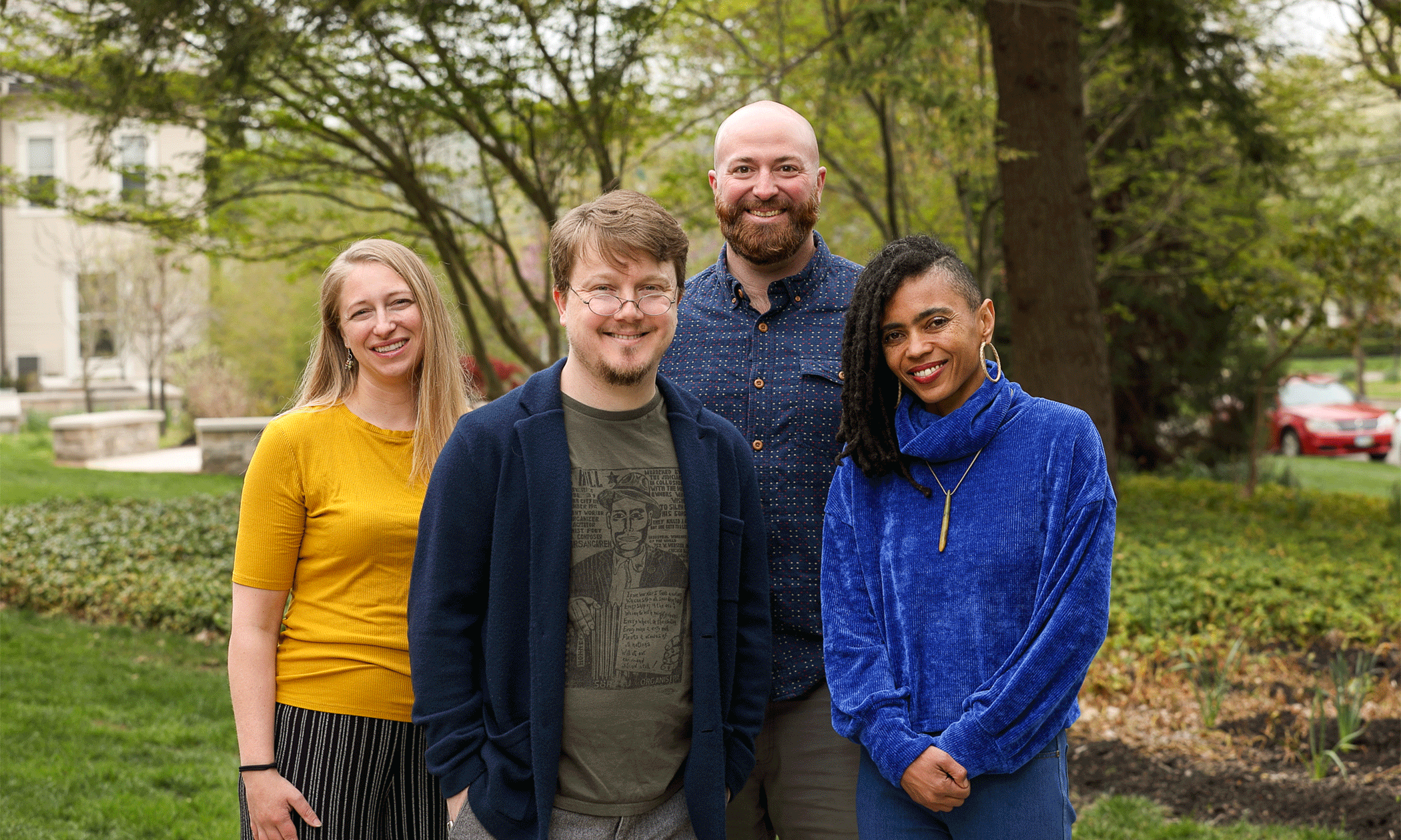 Newly tenured Denison faculty, left to right: Sarah Supp, Chris David Westover-Muñoz, Matthew Jungers, and Ojeya Cruz Banks.