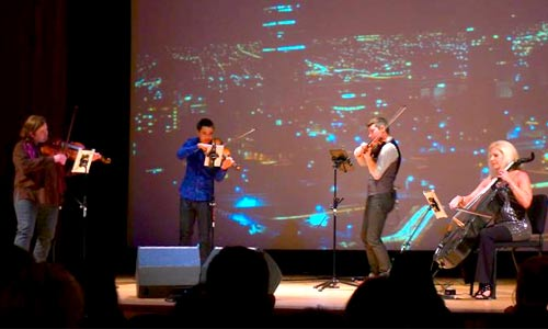 Photo from The Tutti Festival Concert VI featuring choreographer Sandy Mathern Smith, composer Mary Ellen Childs and string quartet ETHEL